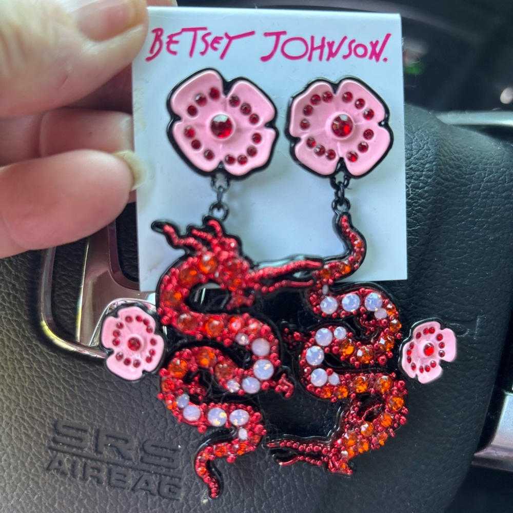 Betsey Johnson Black Floral Earrings